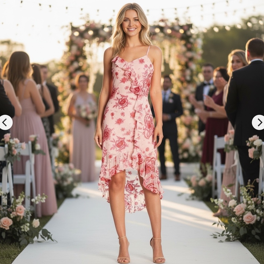 NWT Parker Floral Cherry Embroidered Midi Dress Wedding Formal Shower Feminine